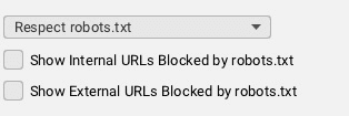 Screenshot showing the ‘Robots’ configuration settings in Screaming Frog