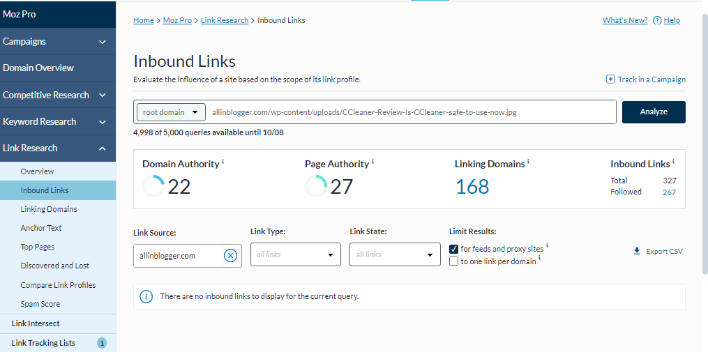 Moz Pro dashboard, highlighting key SEO performance indicators and analysis tools