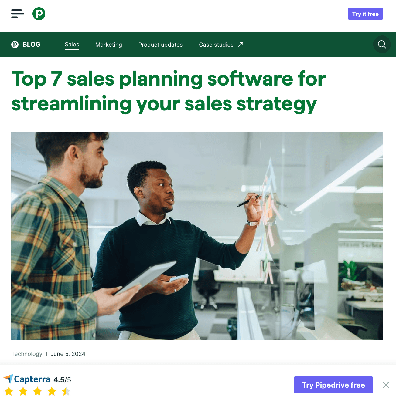 Pipedrive sales planning software article