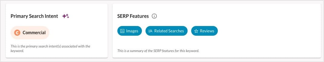 screenshot of commercial intent primary category in Moz Pro