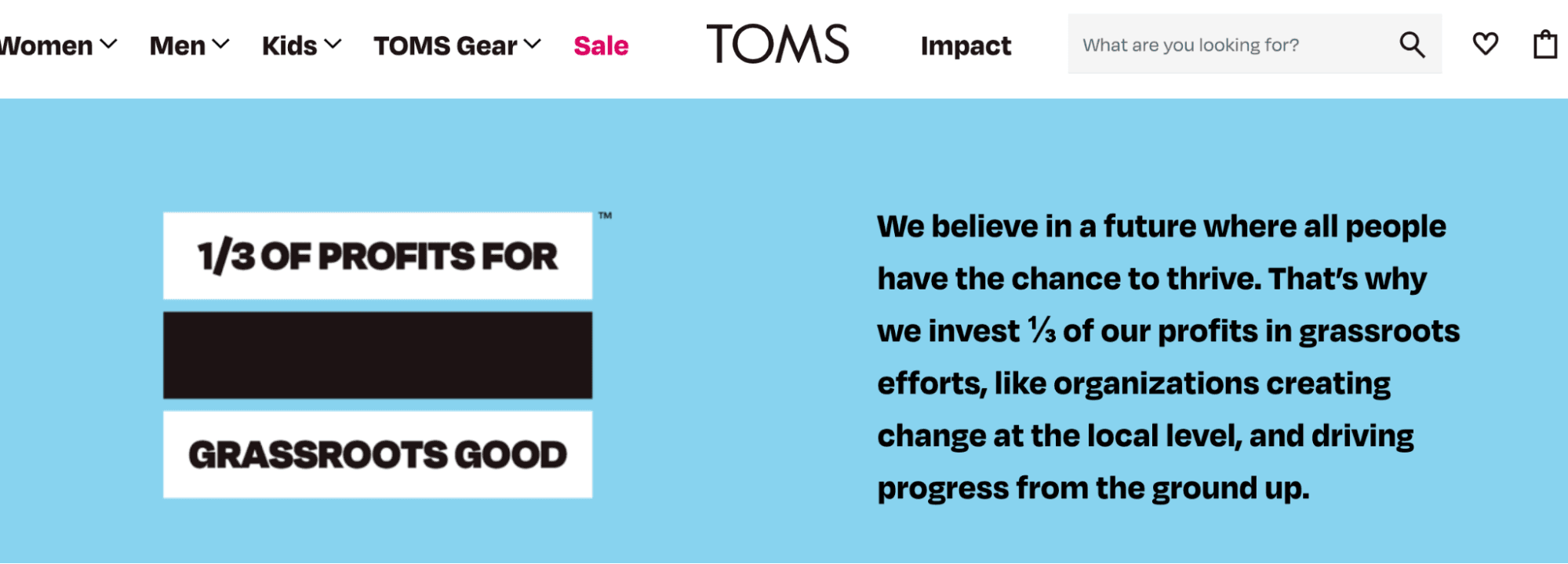 The impact landing page on Toms' website.