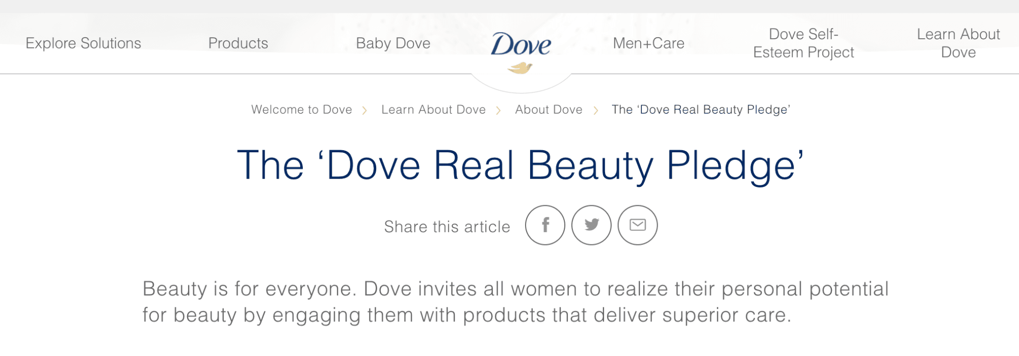 The Dove Real Beauty pledge landing page.